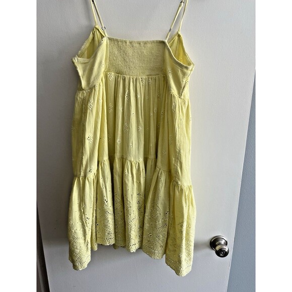Lucky Brand pintuck bodice tiered mini dress Lemon Yellow Size M - Picture 2 of 9